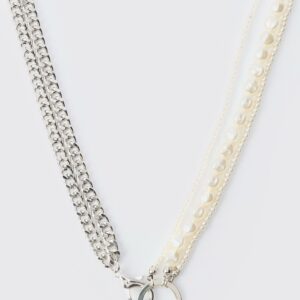 Womens Half Pearl Half Chain Necklace - Grey - One Size, Grey