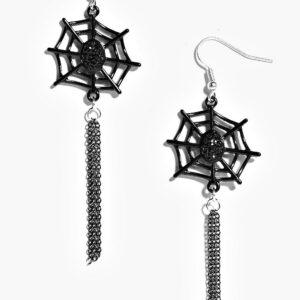 Womens Halloween Cobweb Tassel Earrings - Black - One Size, Black