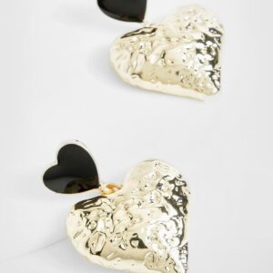 Womens Hammered Heart Enamel Statement Earrings - Gold - One Size, Gold