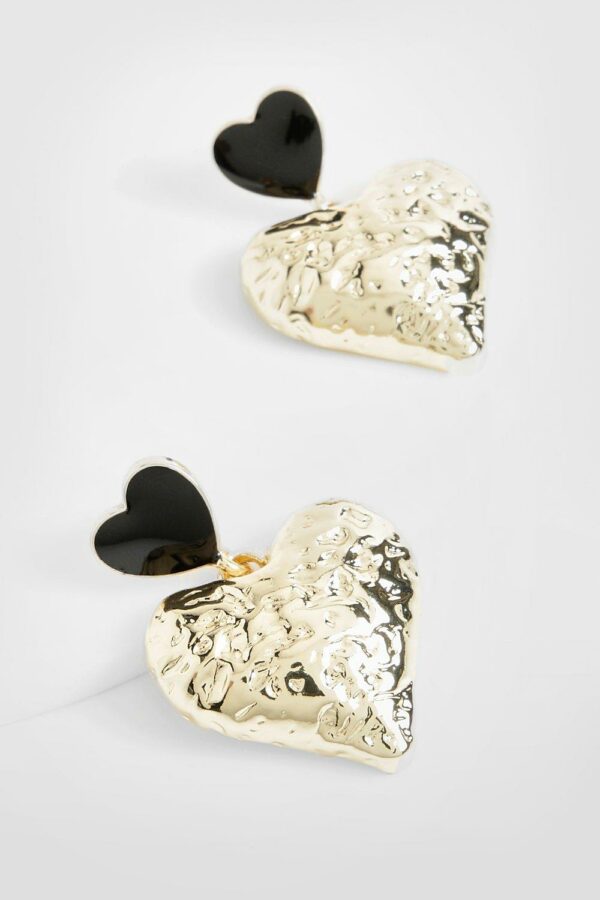 Womens Hammered Heart Enamel Statement Earrings - Gold - One Size, Gold