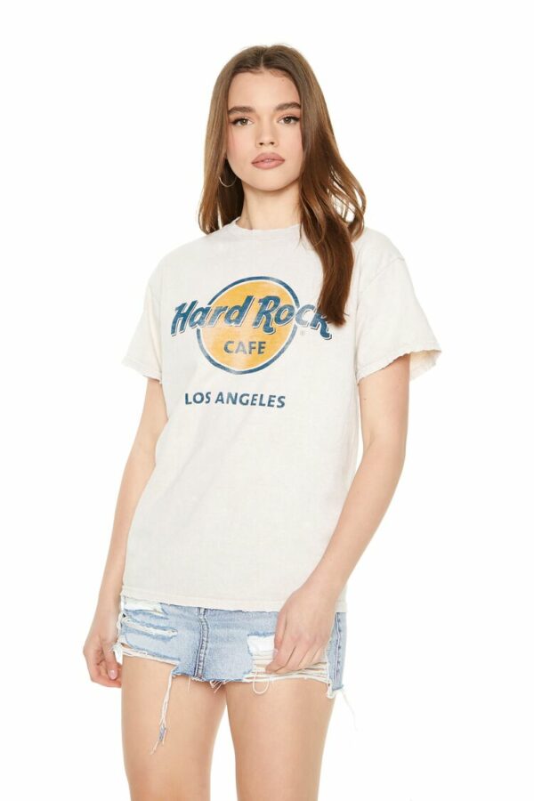 Women's Hard Rock Cafe Graphic T-Shirt in Tan, S/M