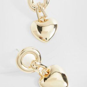 Womens Heart Drop Statement Earrings - Gold - One Size, Gold