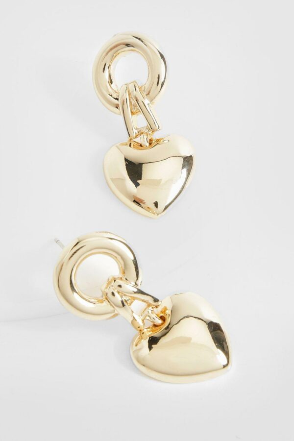 Womens Heart Drop Statement Earrings - Gold - One Size, Gold