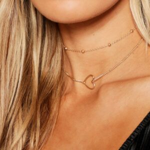 Womens Heart & Chain Choker Pack Necklace - Gold - One Size, Gold