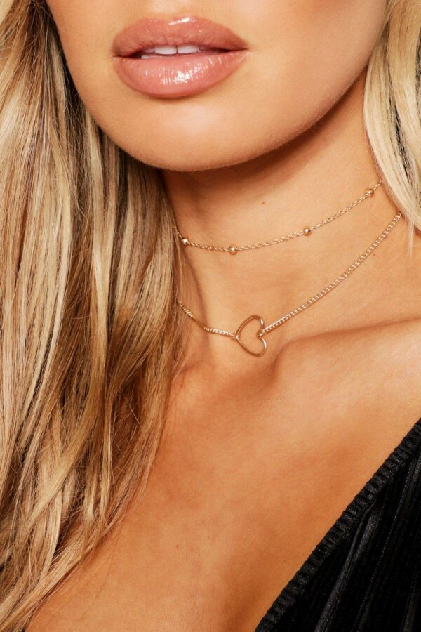 Womens Heart & Chain Choker Pack Necklace - Gold - One Size, Gold