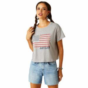 Women's Homespun Flag T-Shirt in Heather Grey, Size X-Large, by Ariat