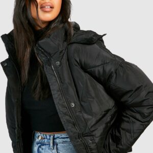 Womens Hooded Puffer Jacket - Black - 12, Black