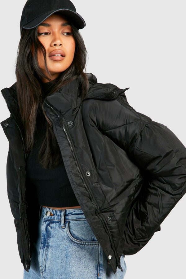 Womens Hooded Puffer Jacket - Black - 12, Black