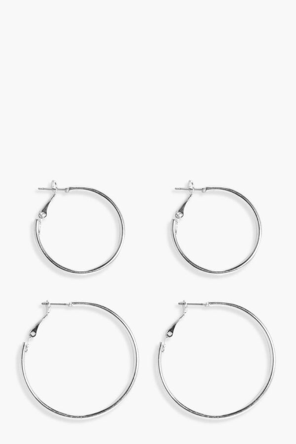 Womens Hoop Earrings 2 Pack - Grey - One Size, Grey