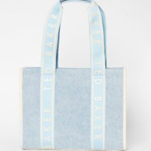 Womens Jeanee Webbing Medium Denim Tote Bag Light Blue