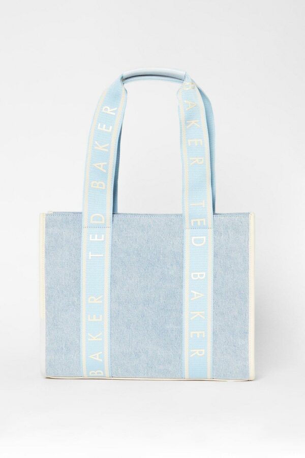 Womens Jeanee Webbing Medium Denim Tote Bag Light Blue