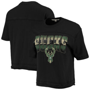 Women's Junk Food Black Milwaukee Bucks Gradient Crop Top