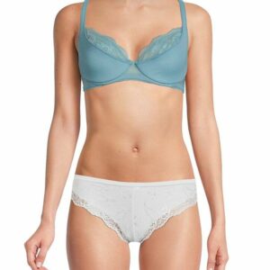 Women's Lace Trim Balconette Bra - Light Blue