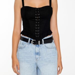 Women's Lace-Up Bustier Tank Top in Black Large