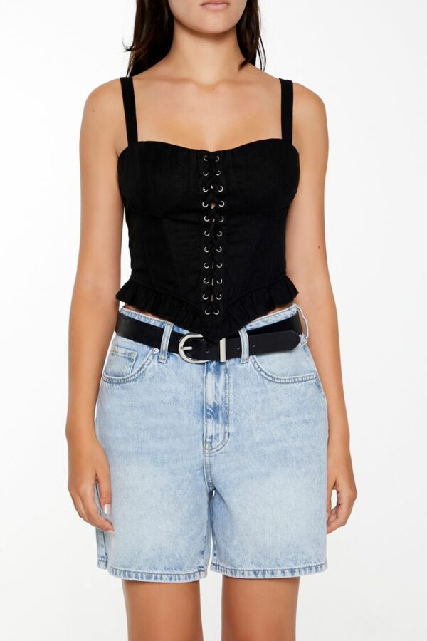 Women's Lace-Up Bustier Tank Top in Black Large