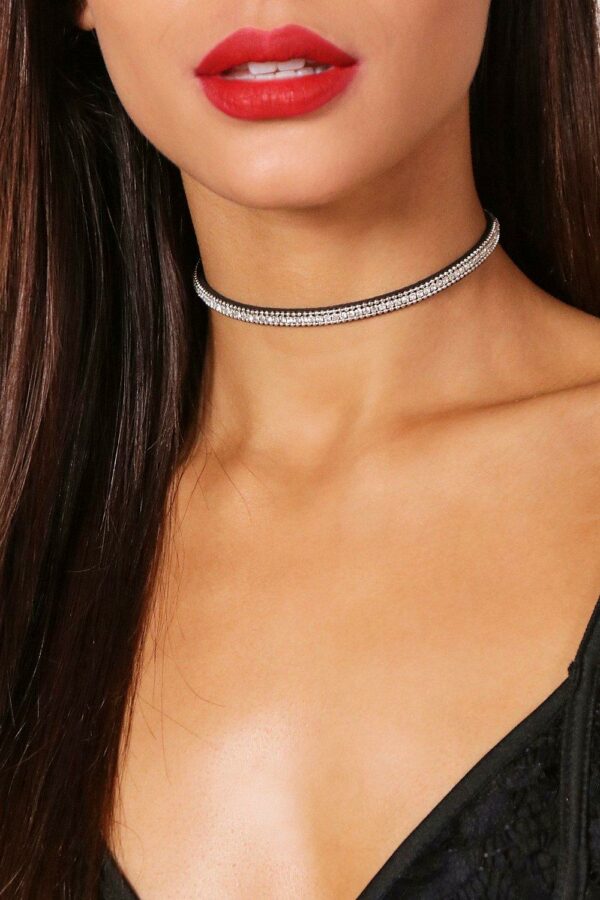 Womens Layered Diamante Bling Choker Necklace - Grey - One Size, Grey