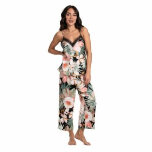 Women's Lilac+London Tropical Floral Print Camisole Top & Cropped Pants Pajama Set, Size: XL, Vayda