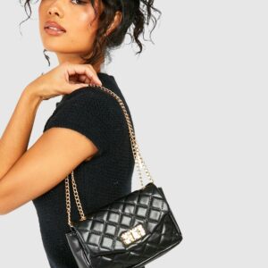 Womens Lock Detail Basic Crossbody Bag - Black - One Size, Black