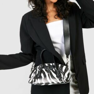 Womens Lock Detail Mini Tote Grab Bag - Black & White - One Size, Black & White