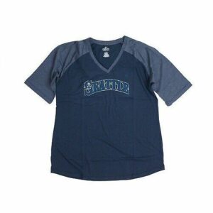 Women's Majestic Seattle Mariners V-Neck S/S T-Shirt, Blue, 4X