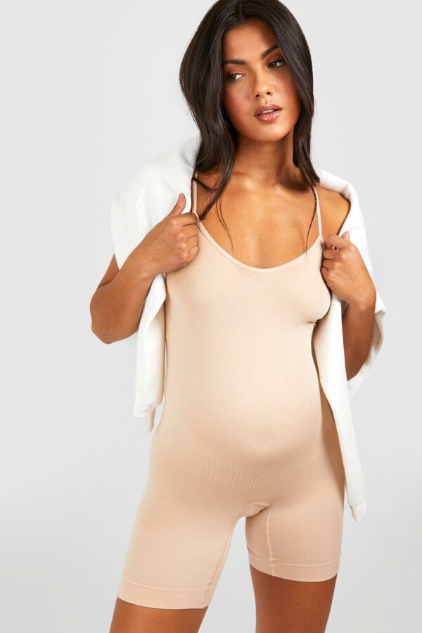 Womens Maternity Bump Support Shapewear Unitard - Beige - 4