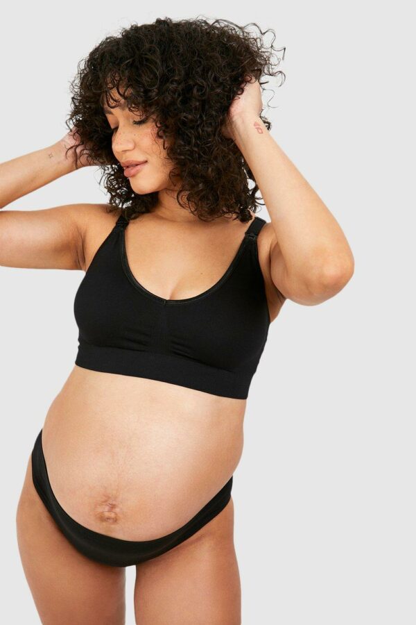 Womens Maternity Seamless Rib Nursing Bra - Black - M, Black