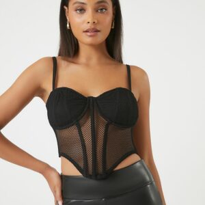 Women's Mesh Cropped Bustier Cami in Black Medium