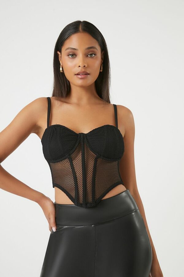 Women's Mesh Cropped Bustier Cami in Black Medium