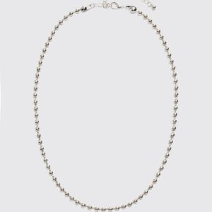 Womens Metal Beaded Chain Necklace In Silver - Grey - One Size, Grey