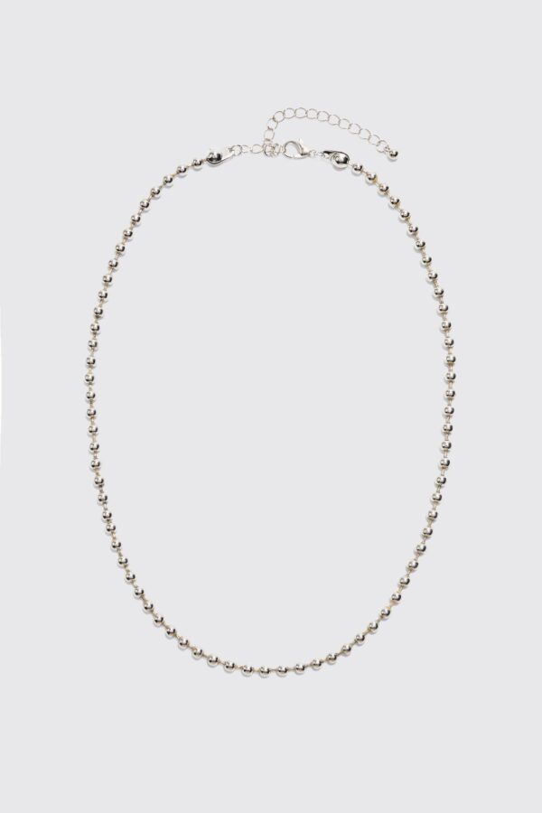 Womens Metal Beaded Chain Necklace In Silver - Grey - One Size, Grey