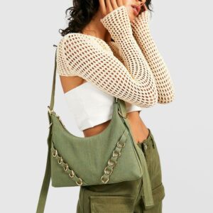 Womens Metal Trim Large Shoulder Bag - Green - One Size, Green