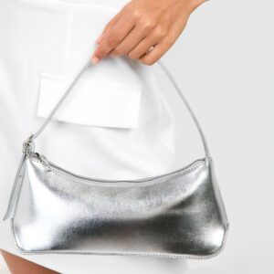 Womens Metallic Baguette Shoulder Bag - Grey - One Size, Grey