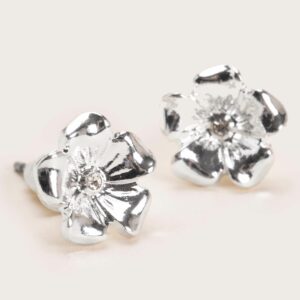 Womens Mini Silver Flower Stud Earrings