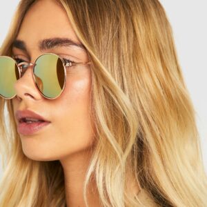 Womens Mirrored Gold Round Sunglasses - One Size, Gold