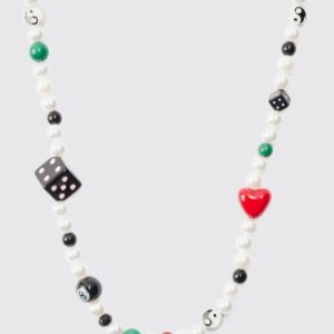 Womens Mixed Bead & Pearl Dice Necklace - Multi - One Size, Multi