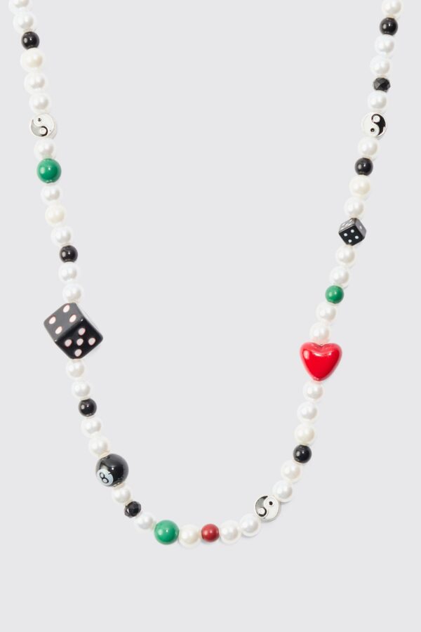 Womens Mixed Bead & Pearl Dice Necklace - Multi - One Size, Multi