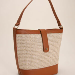 Womens Natural Straw Bucket Shoulder Bag