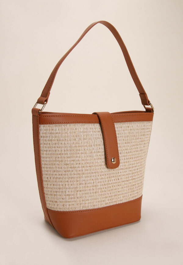 Womens Natural Straw Bucket Shoulder Bag