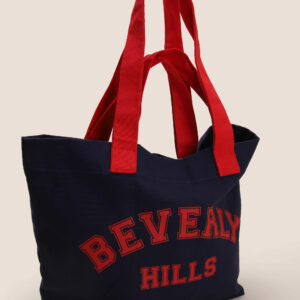 Womens Navy & Red Canvas Slogan Tote Bag