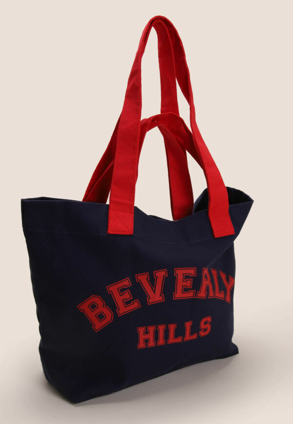 Womens Navy & Red Canvas Slogan Tote Bag