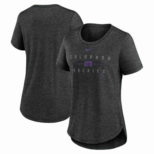 Women's Nike Heather Black Colorado Rockies Knockout Team Stack Tri-Blend T-Shirt, Size: Medium, Charco