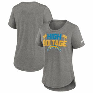 Women's Nike Heather Charcoal Los Angeles Chargers Local Fashion Tri-Blend T-Shirt, Size: XS