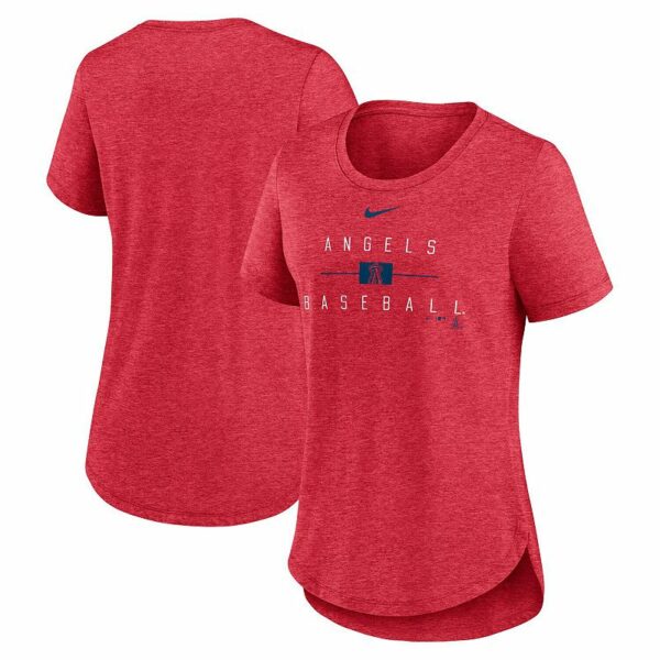 Women's Nike Heather Red Los Angeles Angels Knockout Team Stack Tri-Blend T-Shirt, Size: XL