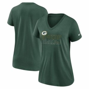 Women's Nike Heathered Green Green Bay Packers Lock Up Tri-Blend V-Neck T-Shirt, Size: Medium