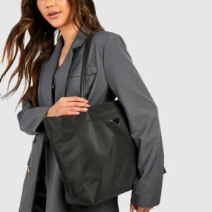 Womens Nylon Basic Oversized Tote Bag - Black - One Size, Black