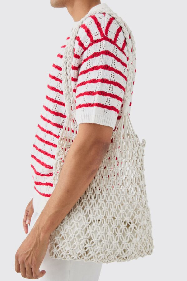 Womens Open Knit Crochet Tote Bag In White - One Size, White