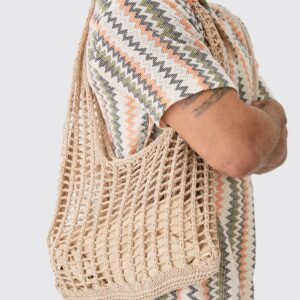 Womens Open Knit Tote Bag - Beige - One Size, Beige