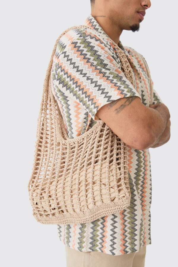 Womens Open Knit Tote Bag - Beige - One Size, Beige