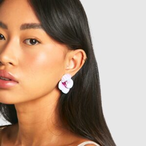 Womens Orchid Statement Earrings - Purple - One Size, Purple