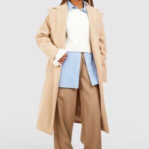 Womens Oversized Boyfriend Wool Look Coat - Beige - 8, Beige